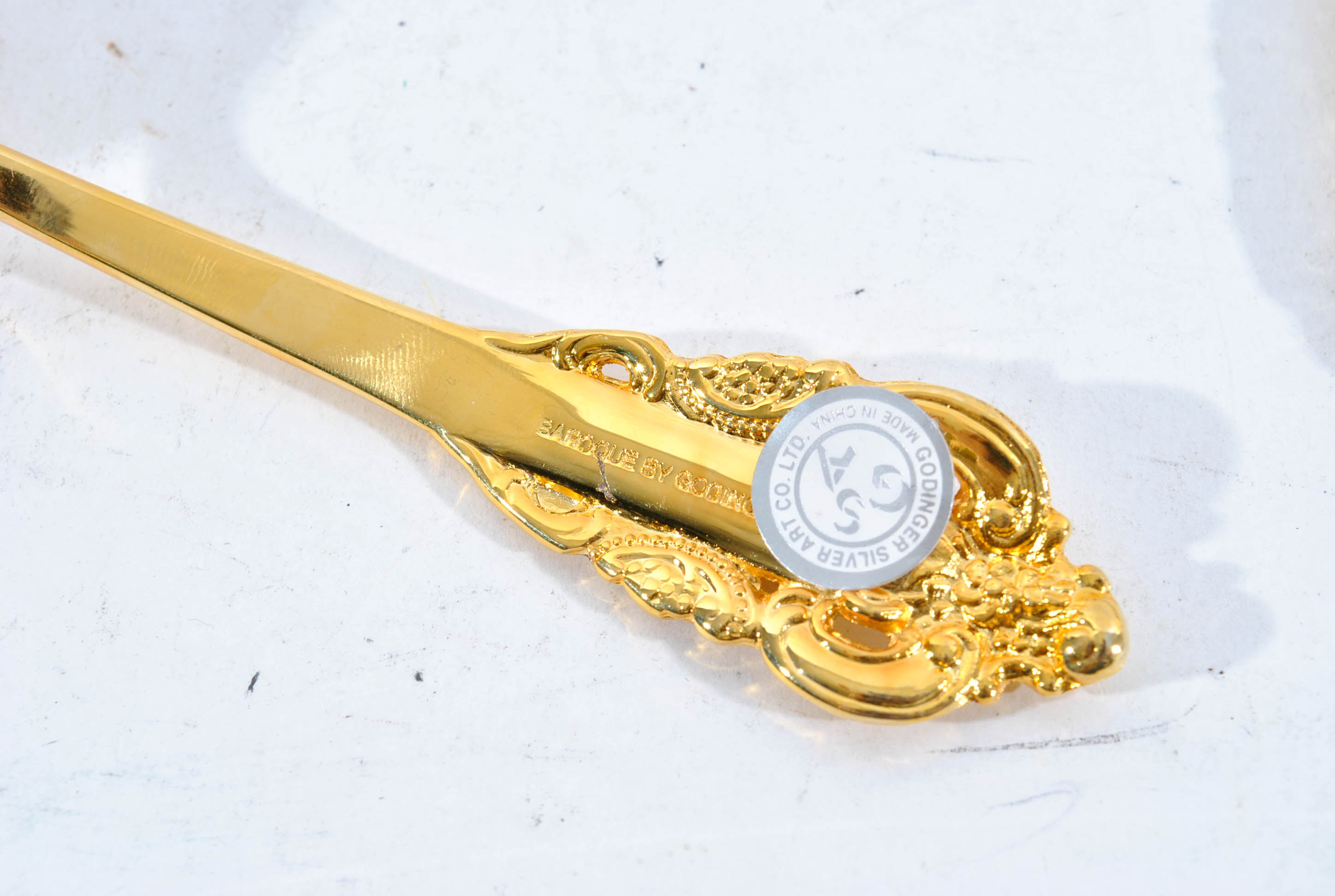 Godinger "Baroque" Gold Plate Serving Utensils with Lilian Vernon Caviar Spoons