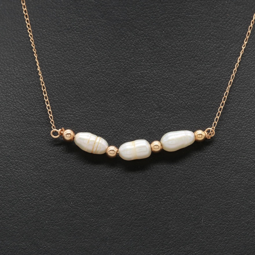 14K Yellow Gold Cultured Rice Pearl Necklace