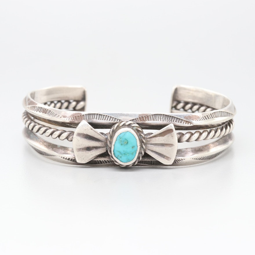 Southwestern Style Sterling Silver Turquoise Cuff Bracelet