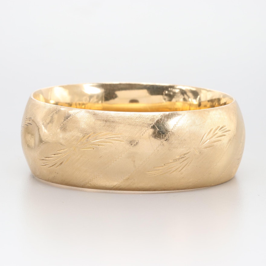 14K Yellow Gold Foliate Bangle Bracelet