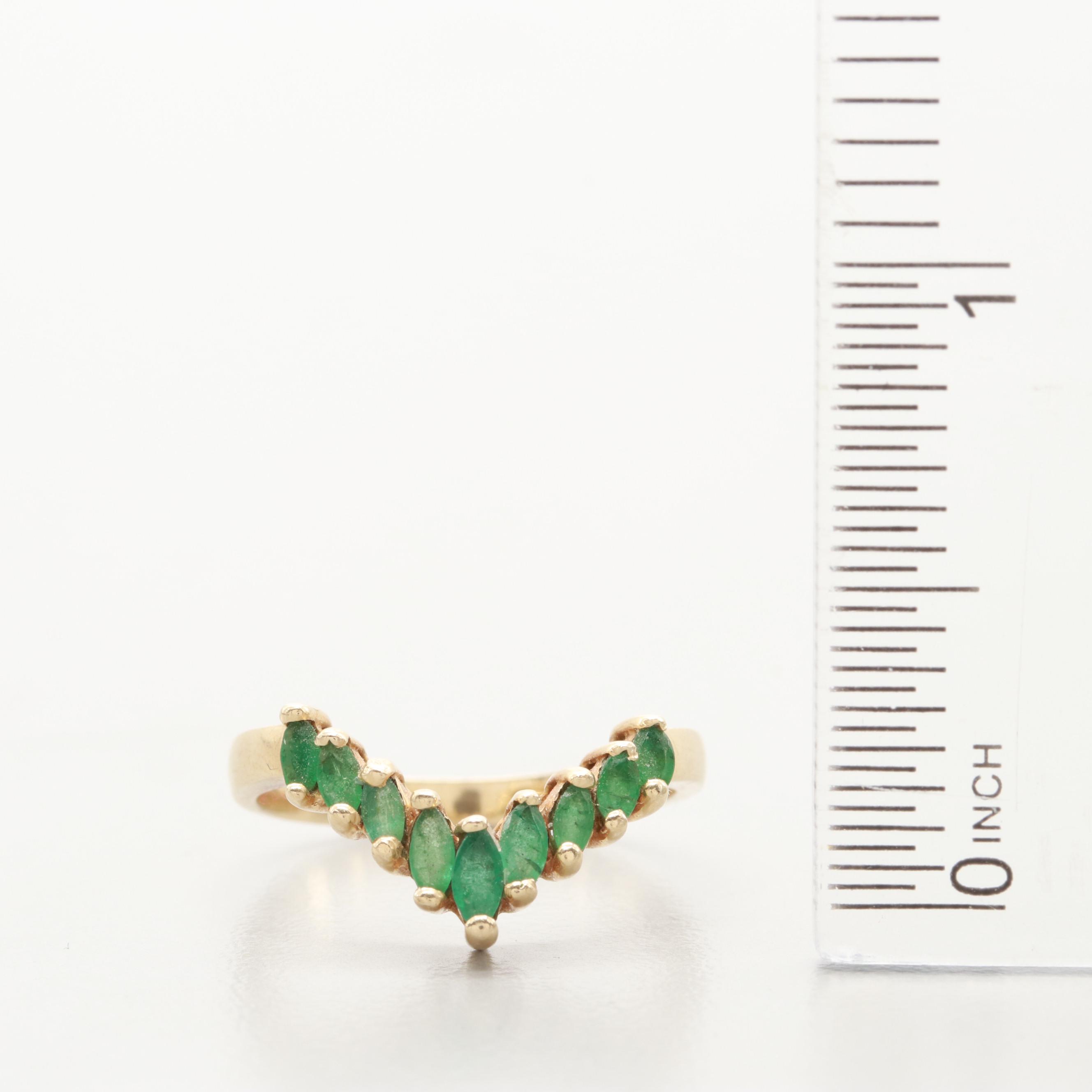14K Yellow Gold Emerald Chevron Ring