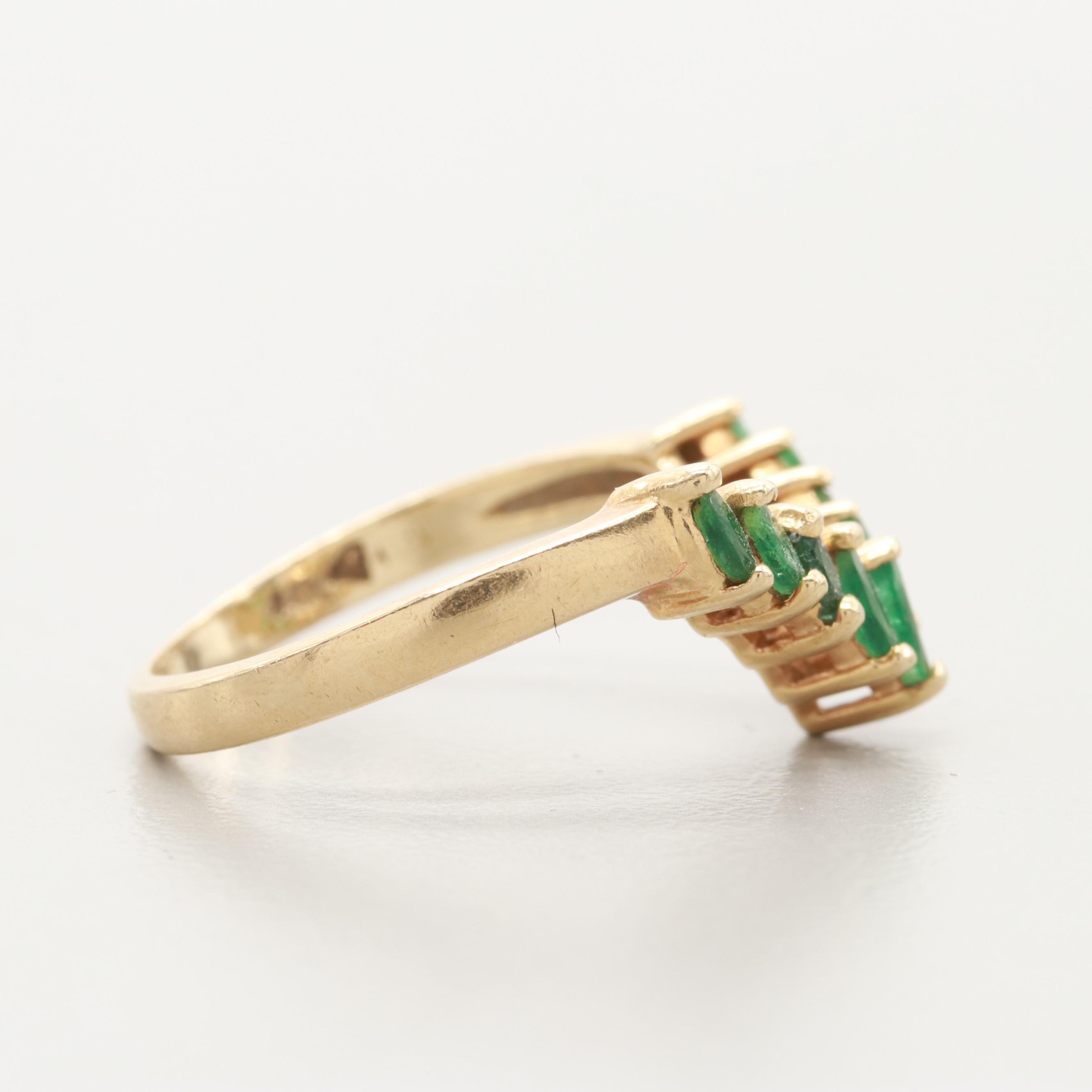 14K Yellow Gold Emerald Chevron Ring
