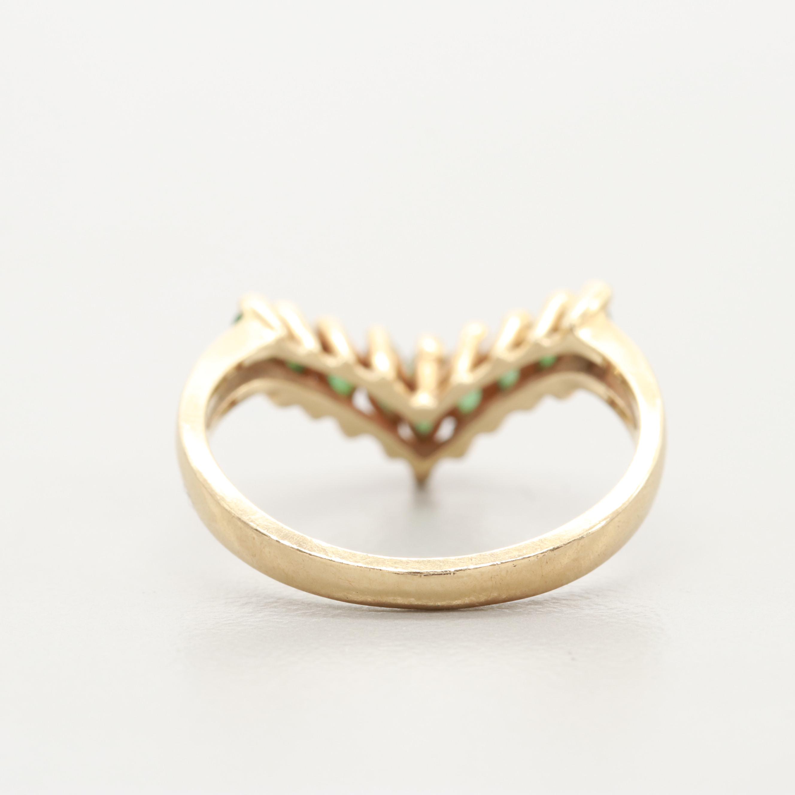 14K Yellow Gold Emerald Chevron Ring