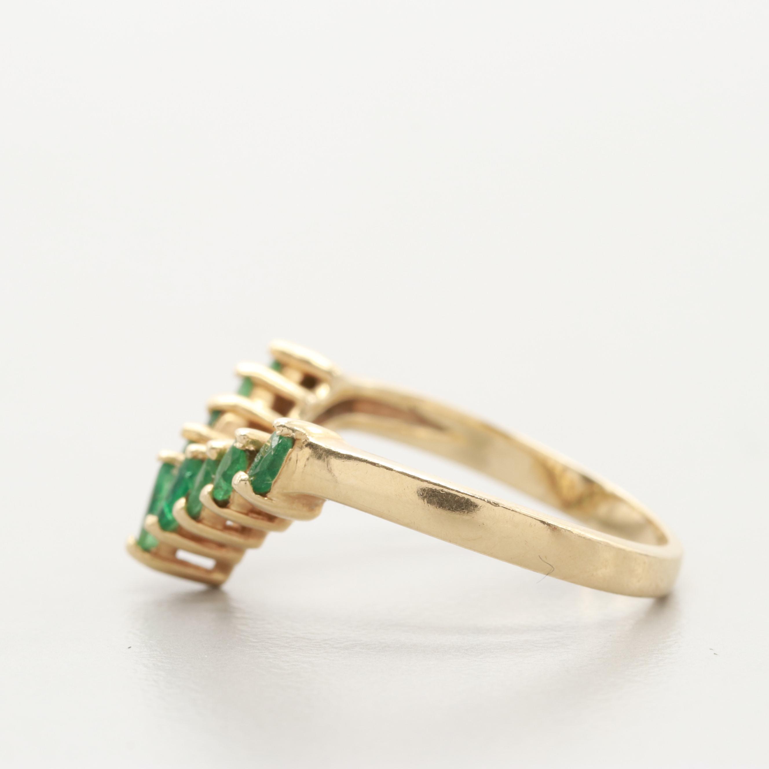 14K Yellow Gold Emerald Chevron Ring