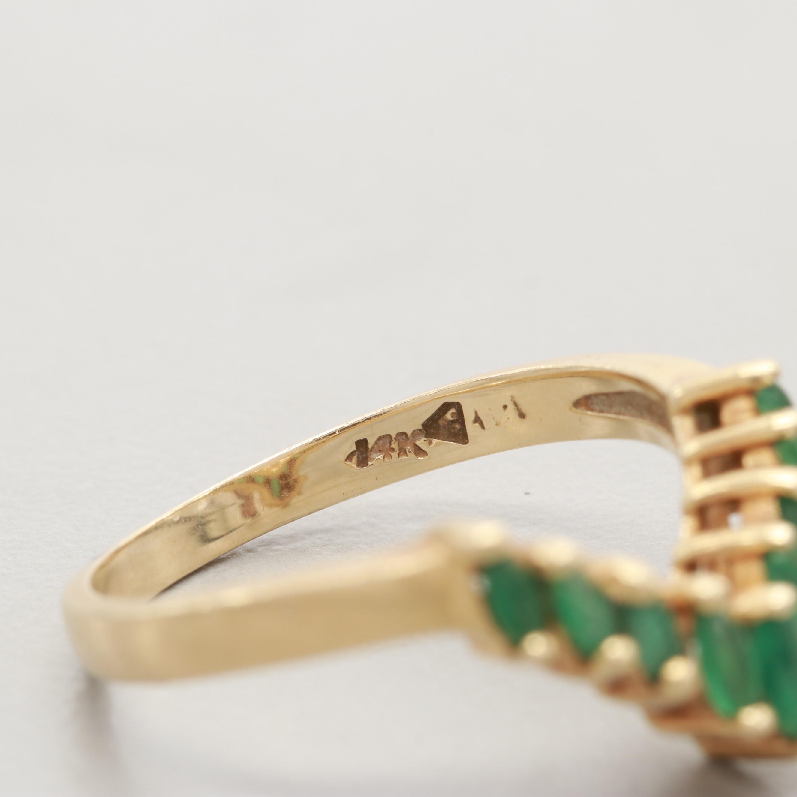 14K Yellow Gold Emerald Chevron Ring