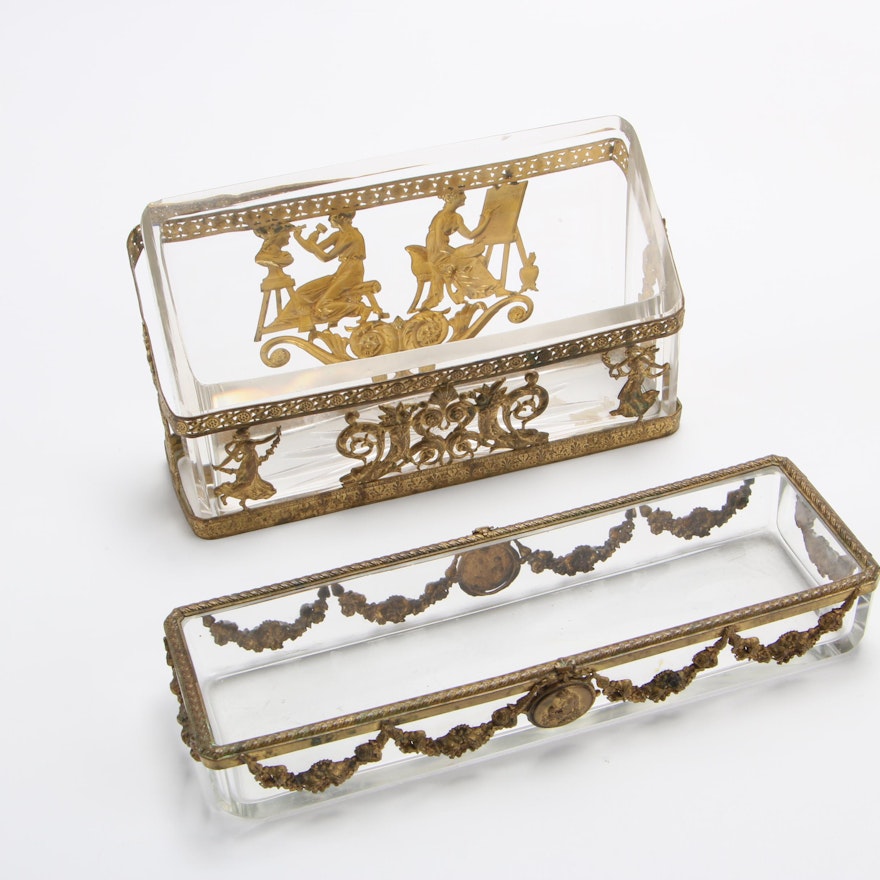 Metal and Cut Glass Neoclassical Style Desk Accessories