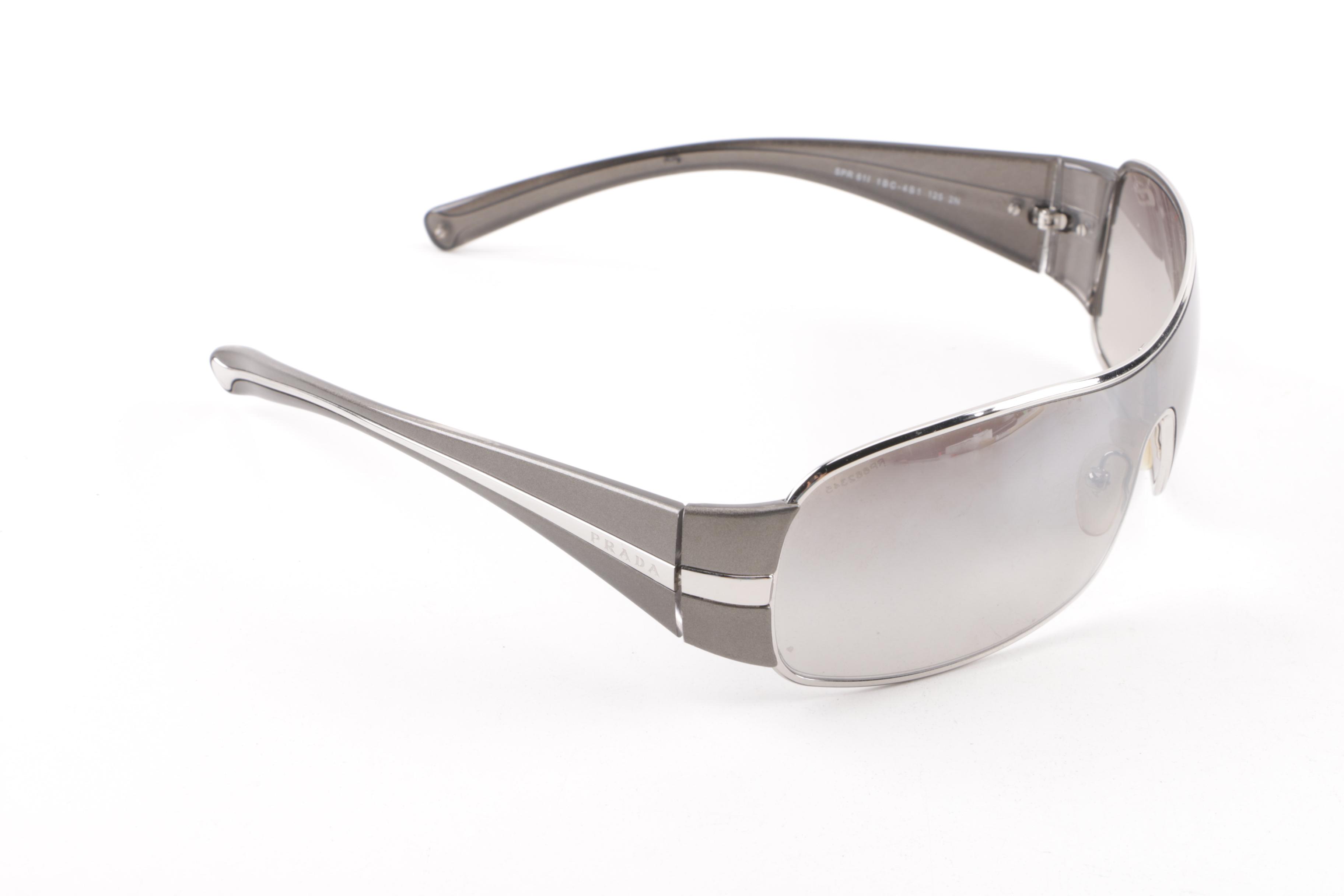 Prada SPR 61I Silver and Grey Shield Sunglasses