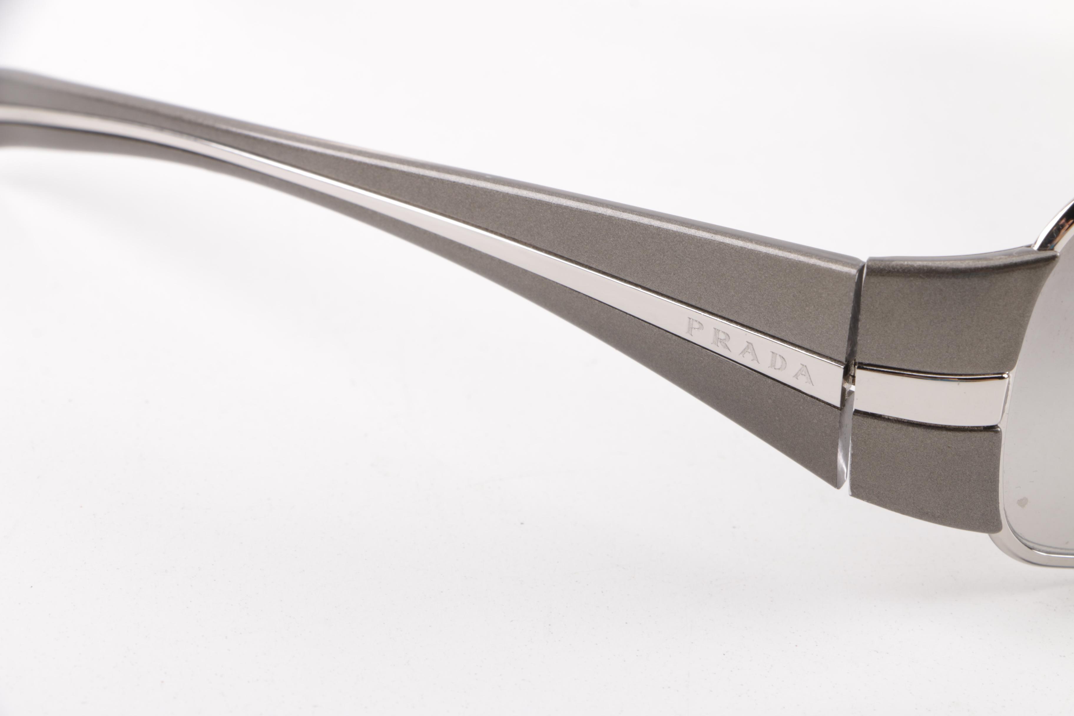 Prada SPR 61I Silver and Grey Shield Sunglasses