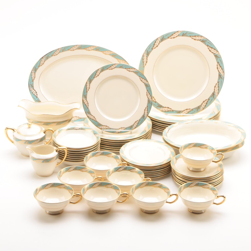 Vintage Lenox "Bellevue Sea Green" Porcelain Dinnerware c. 1939-75