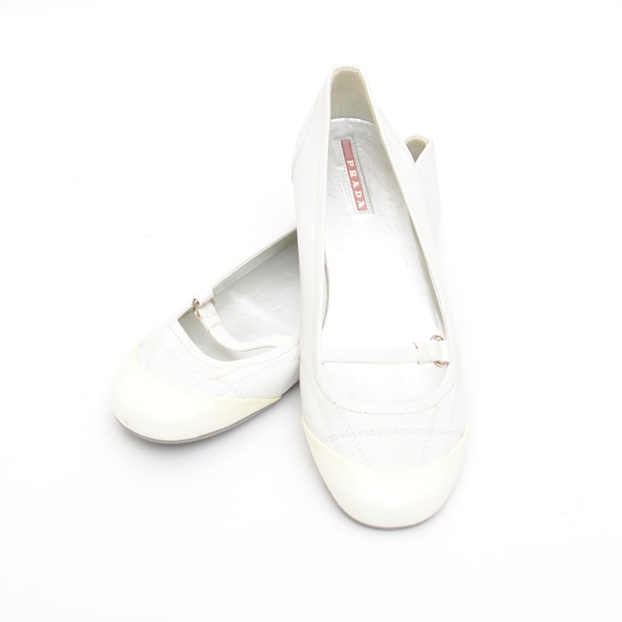 Prada White Leather Ballet Flats