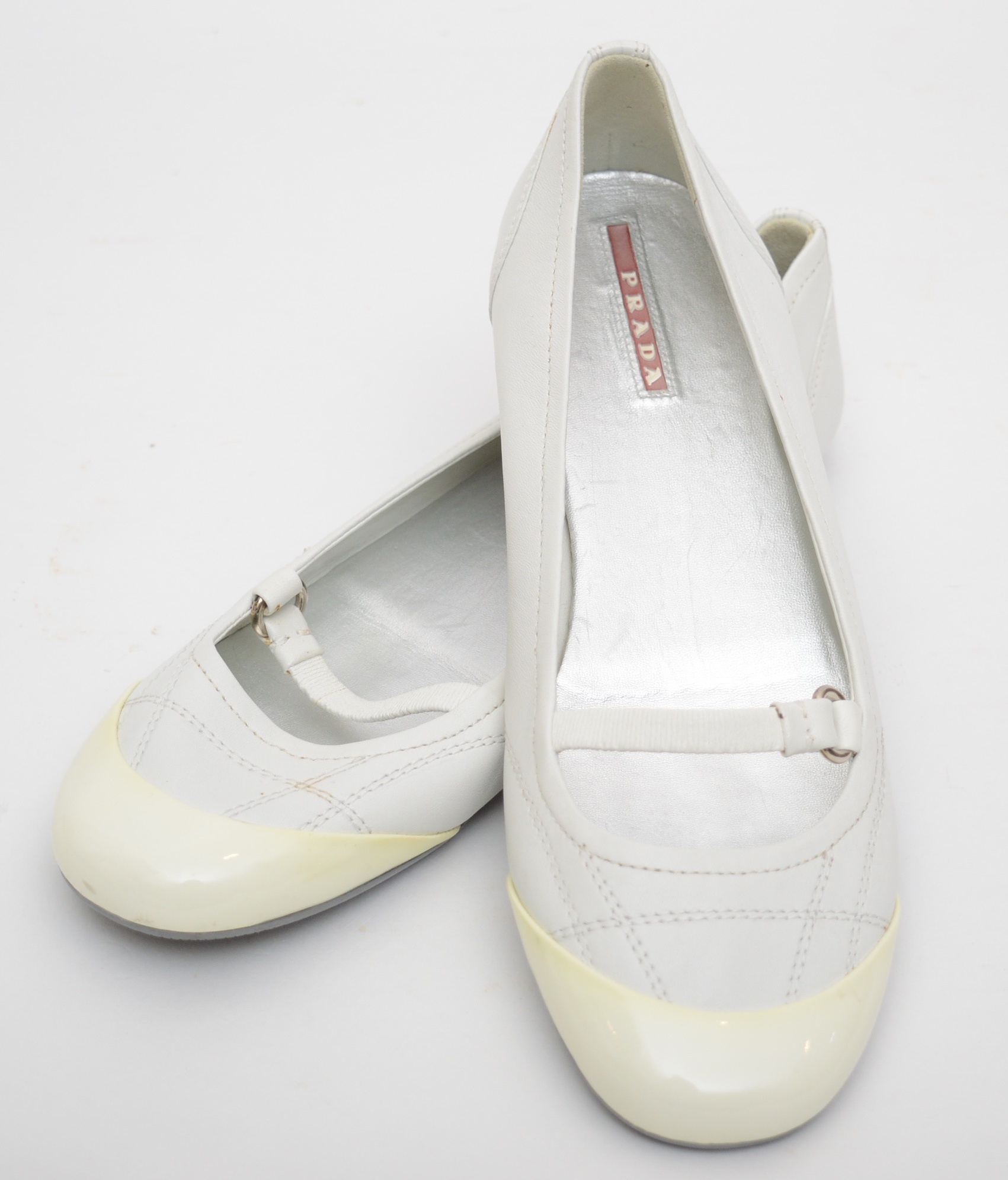 Prada White Leather Ballet Flats