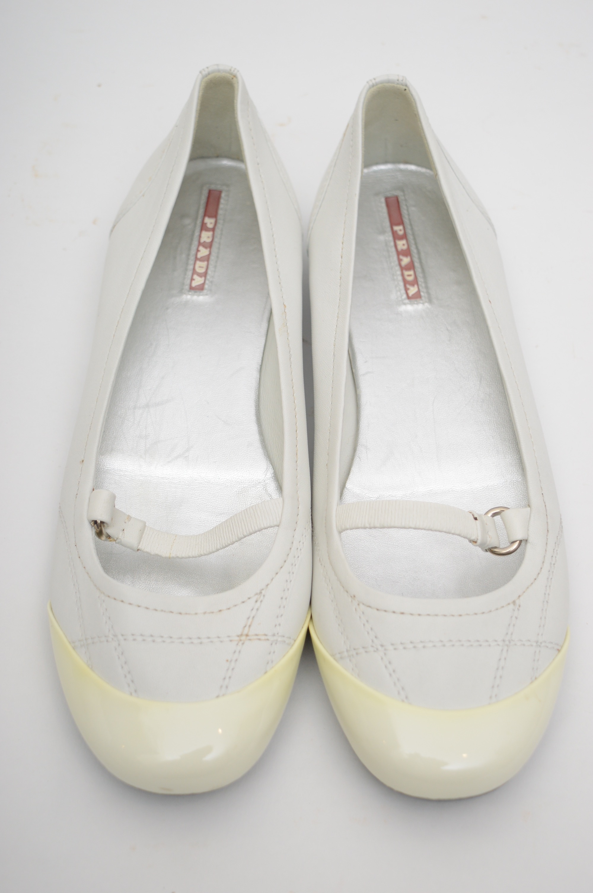 Prada White Leather Ballet Flats