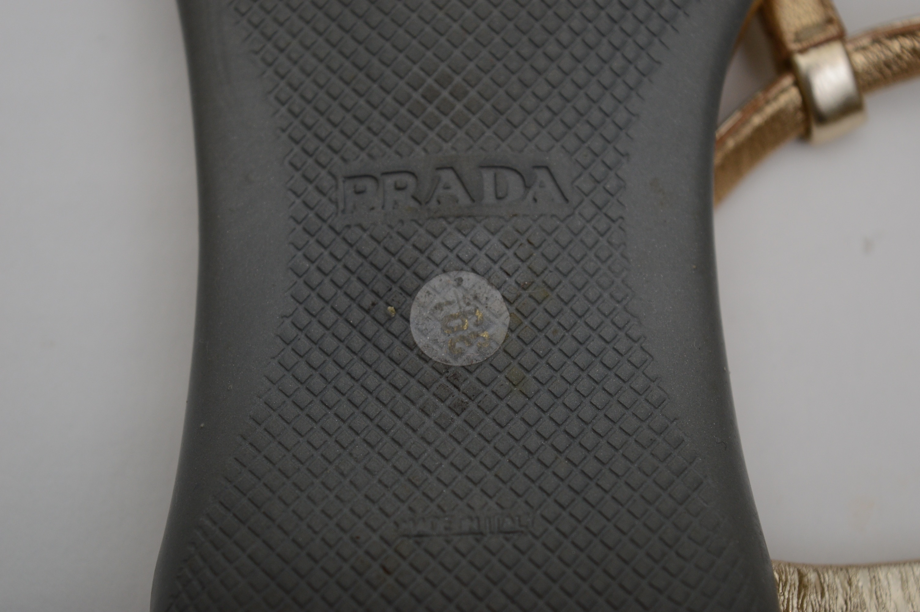 Prada Gold Metallic Leather T-Strap Sandals