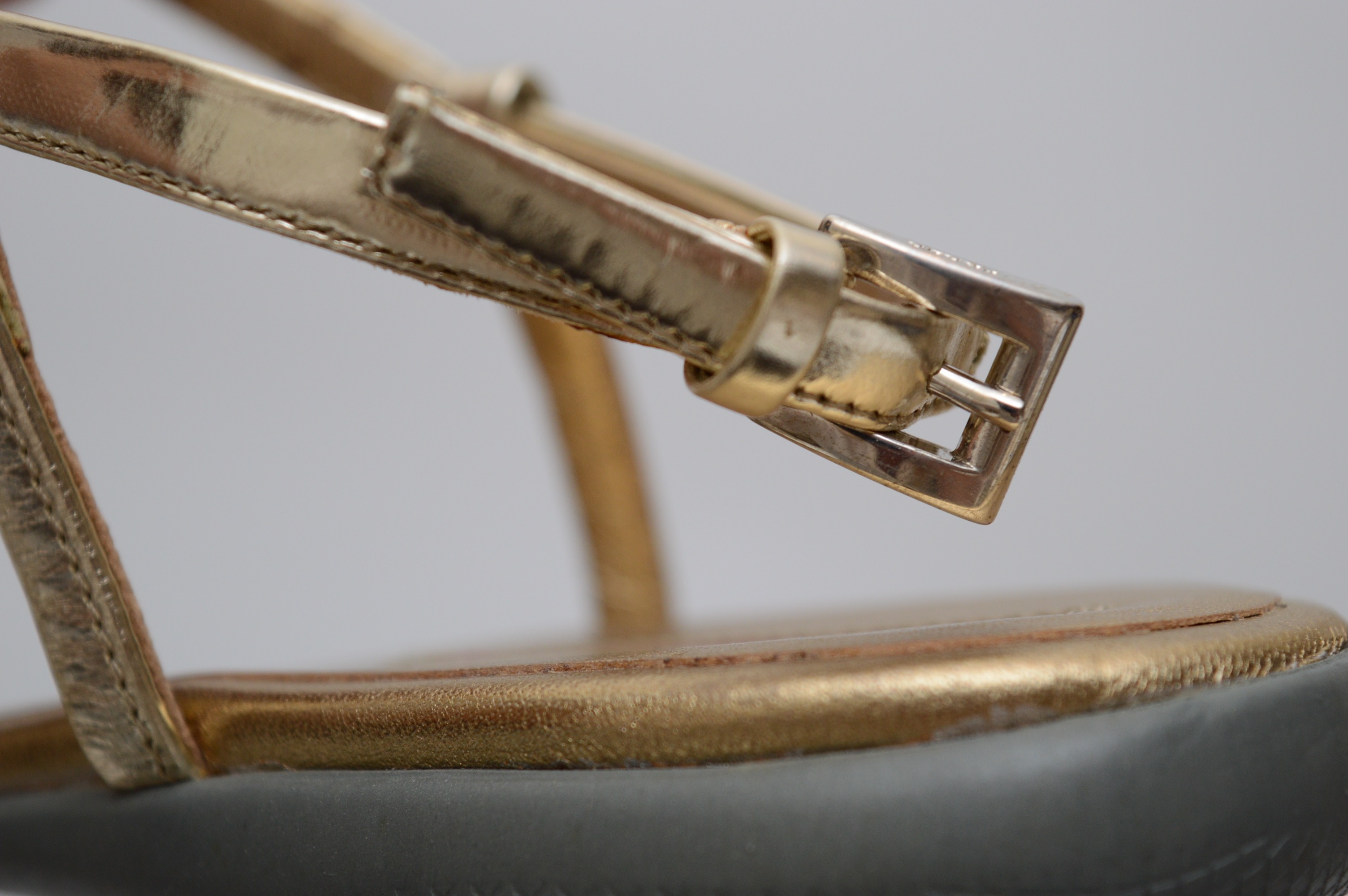 Prada Gold Metallic Leather T-Strap Sandals