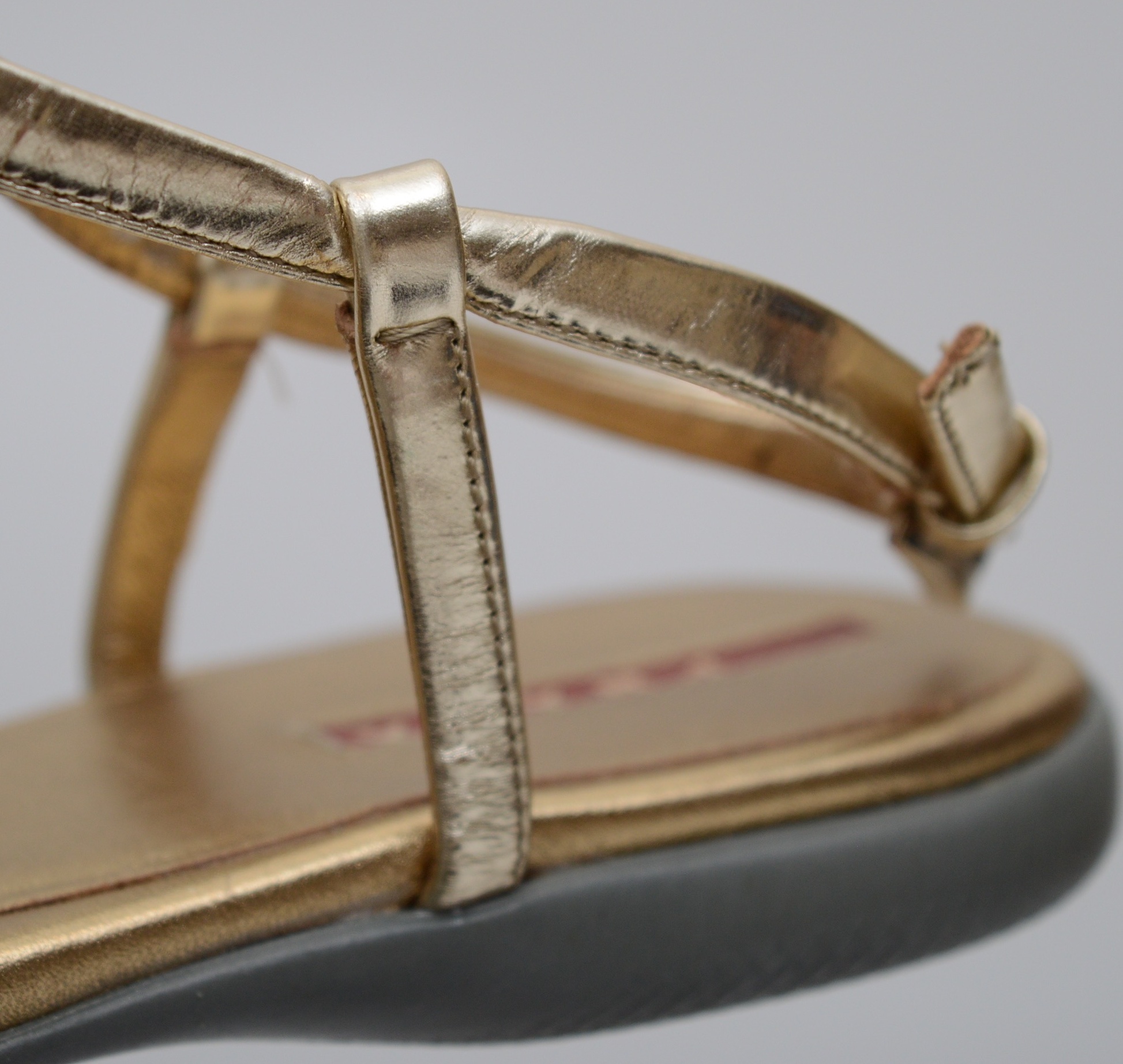 Prada Gold Metallic Leather T-Strap Sandals