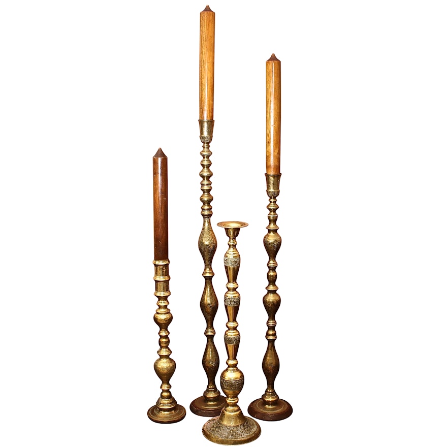 Brass Altar Candlesticks with Wood Candles