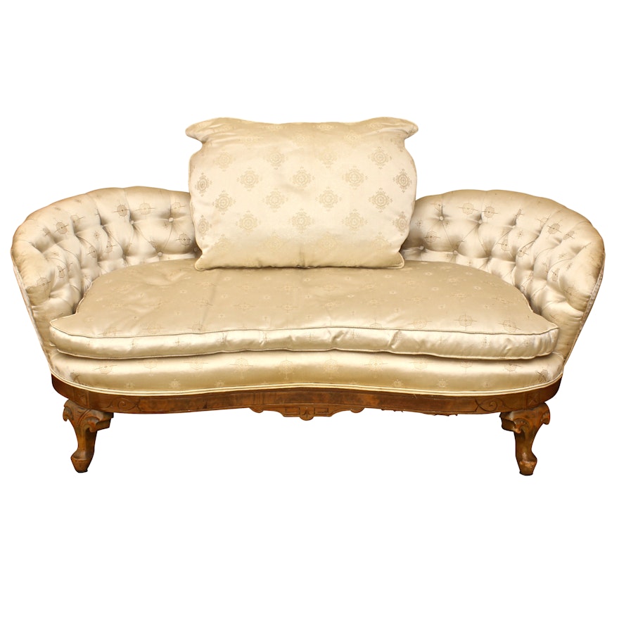 Victorian Eastlake Style Button-Tufted Upholstered Loveseat, Mid 20th Century