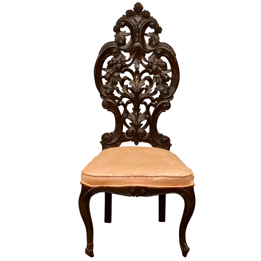 Victorian Style Carved Wood Side Chair, Early 20th Century