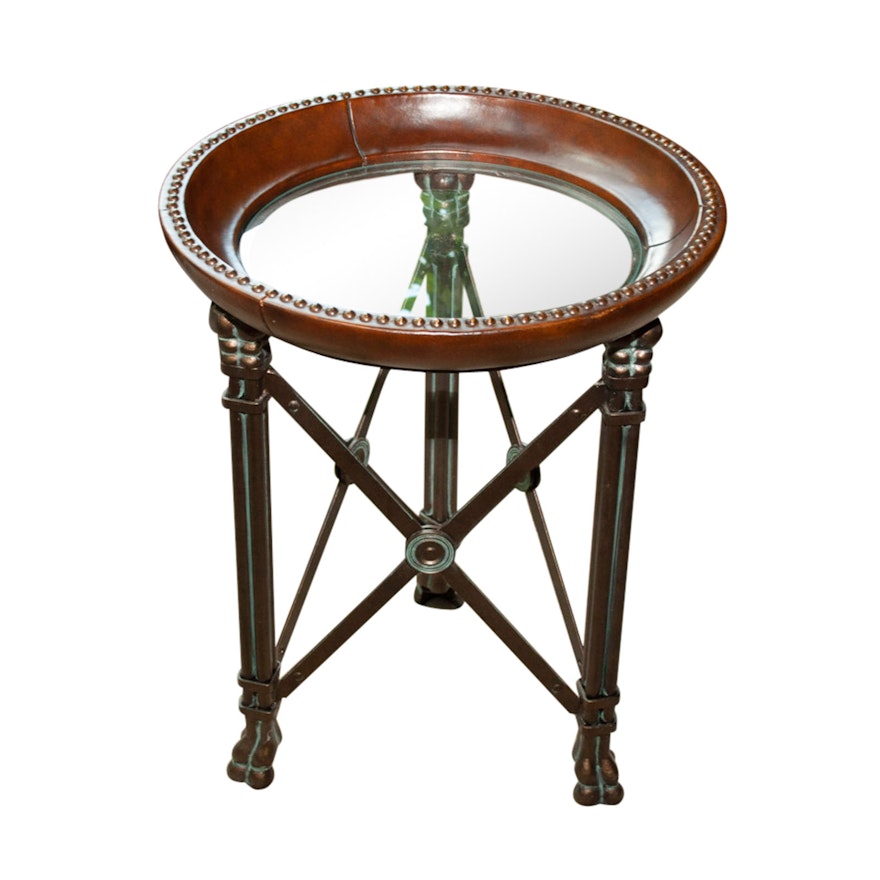 Contemporary Round Glass Topped Metal Side Table