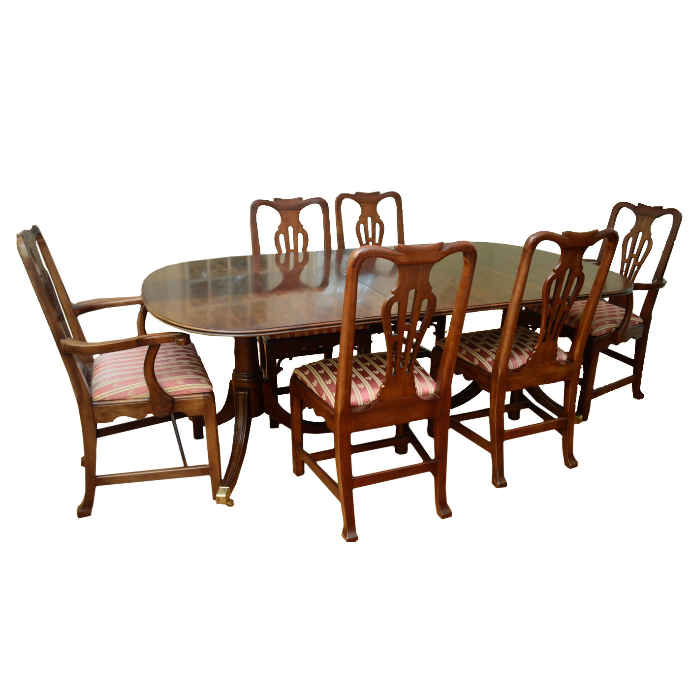 Federal Style Double Pedestal Dining Table with Chairs by Statton