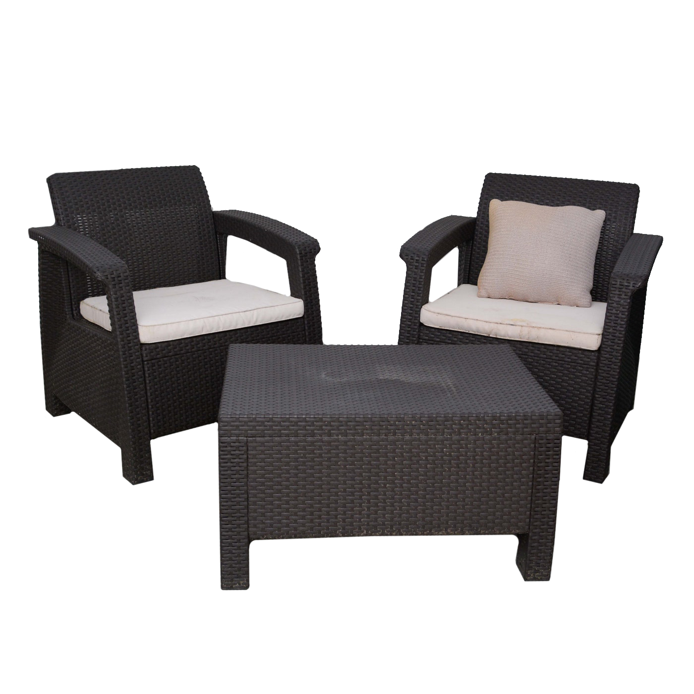 Wicker Weave Armchairs and Coffee Table
