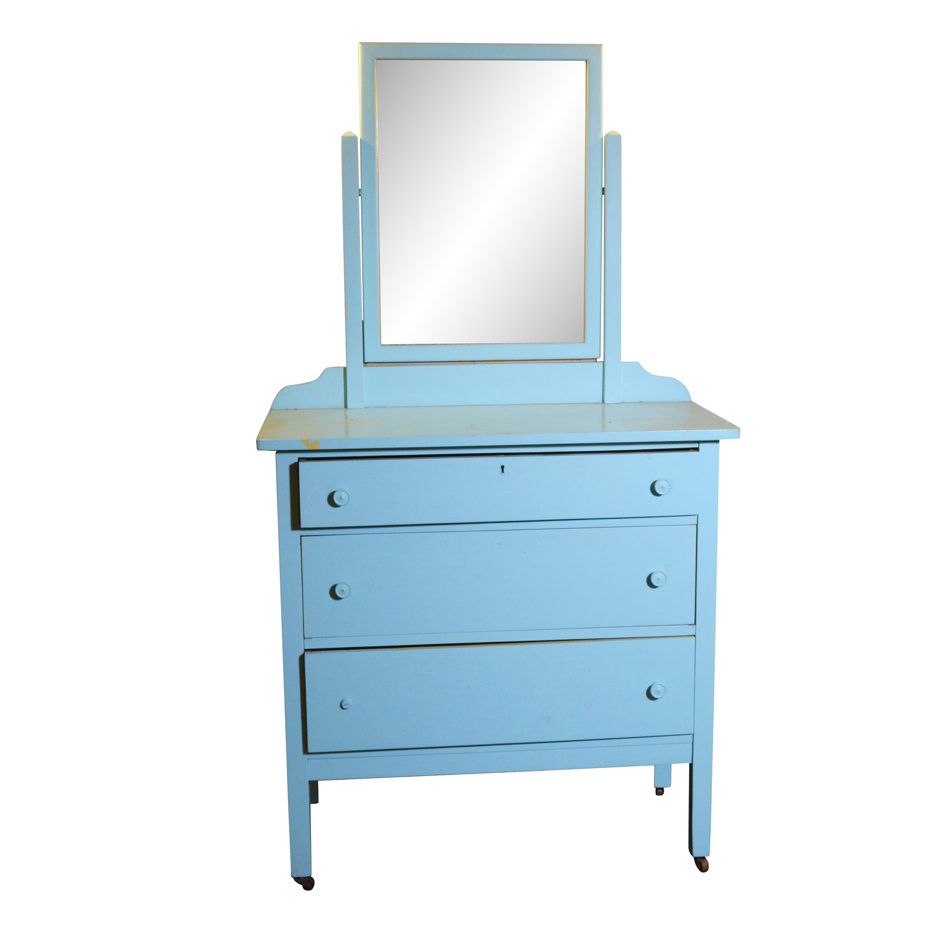 Painted Wooden Chest of Drawers and Mirror, Early 20th Century