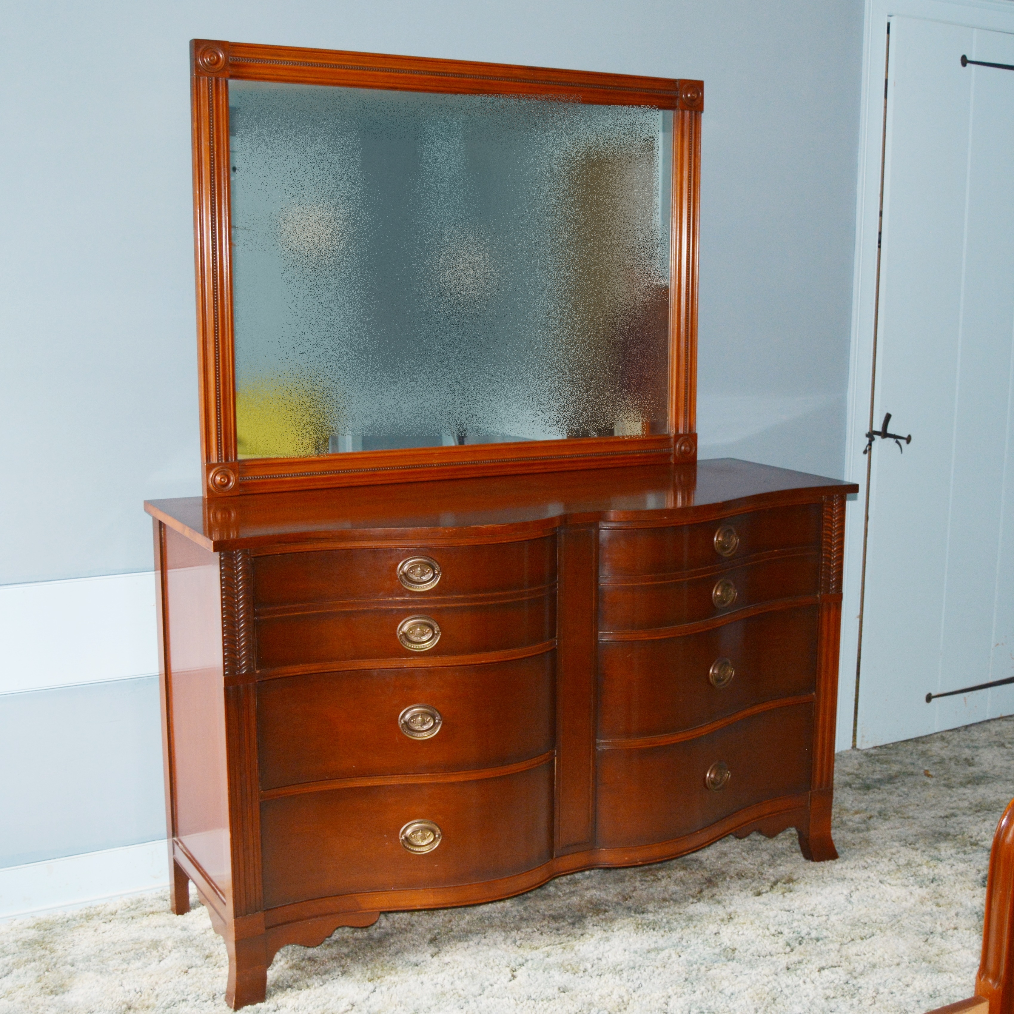 Federal Style Mahogany Dresser and Mirror by Drexel Furniture, Mid-20th Century