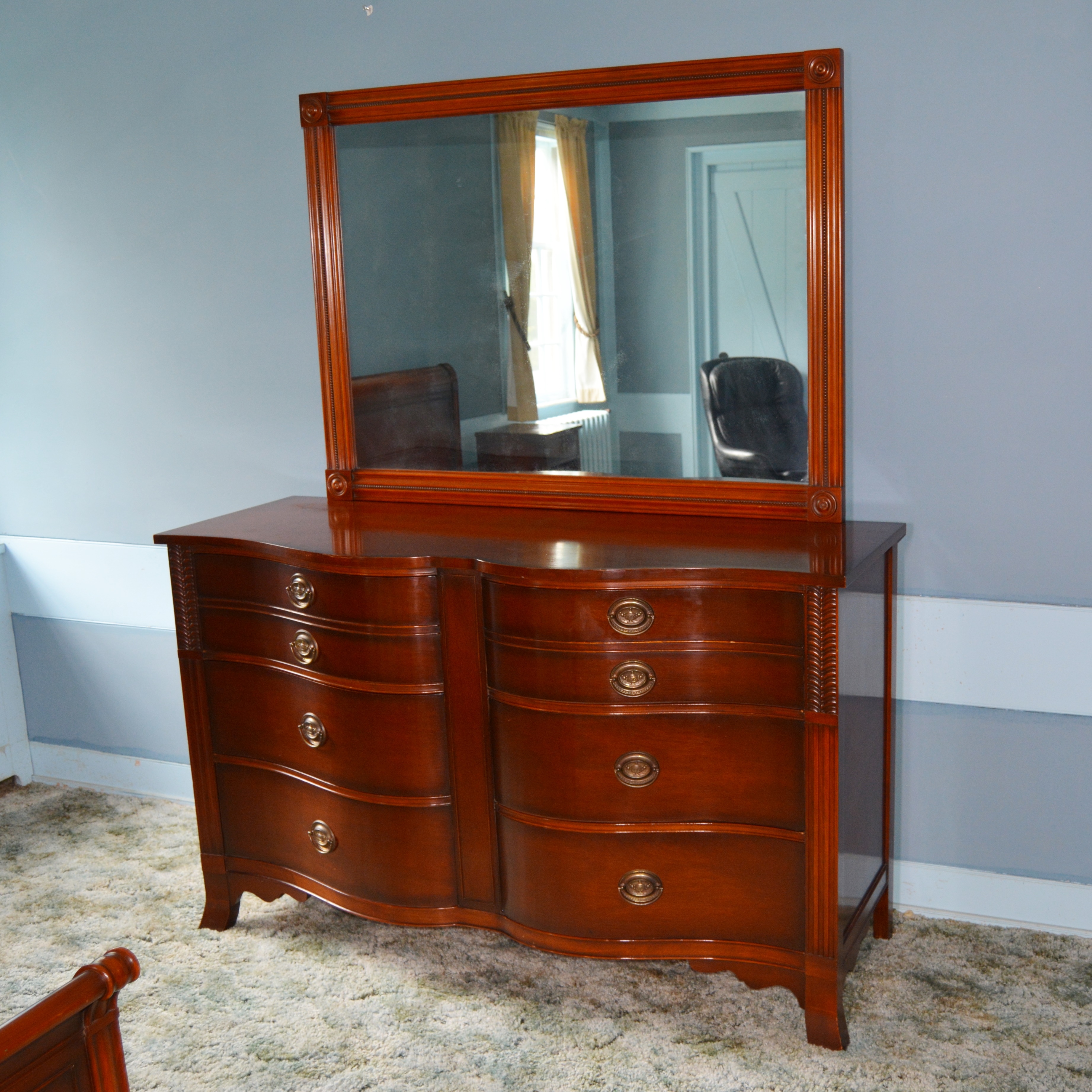 Federal Style Mahogany Dresser and Mirror by Drexel Furniture, Mid-20th Century