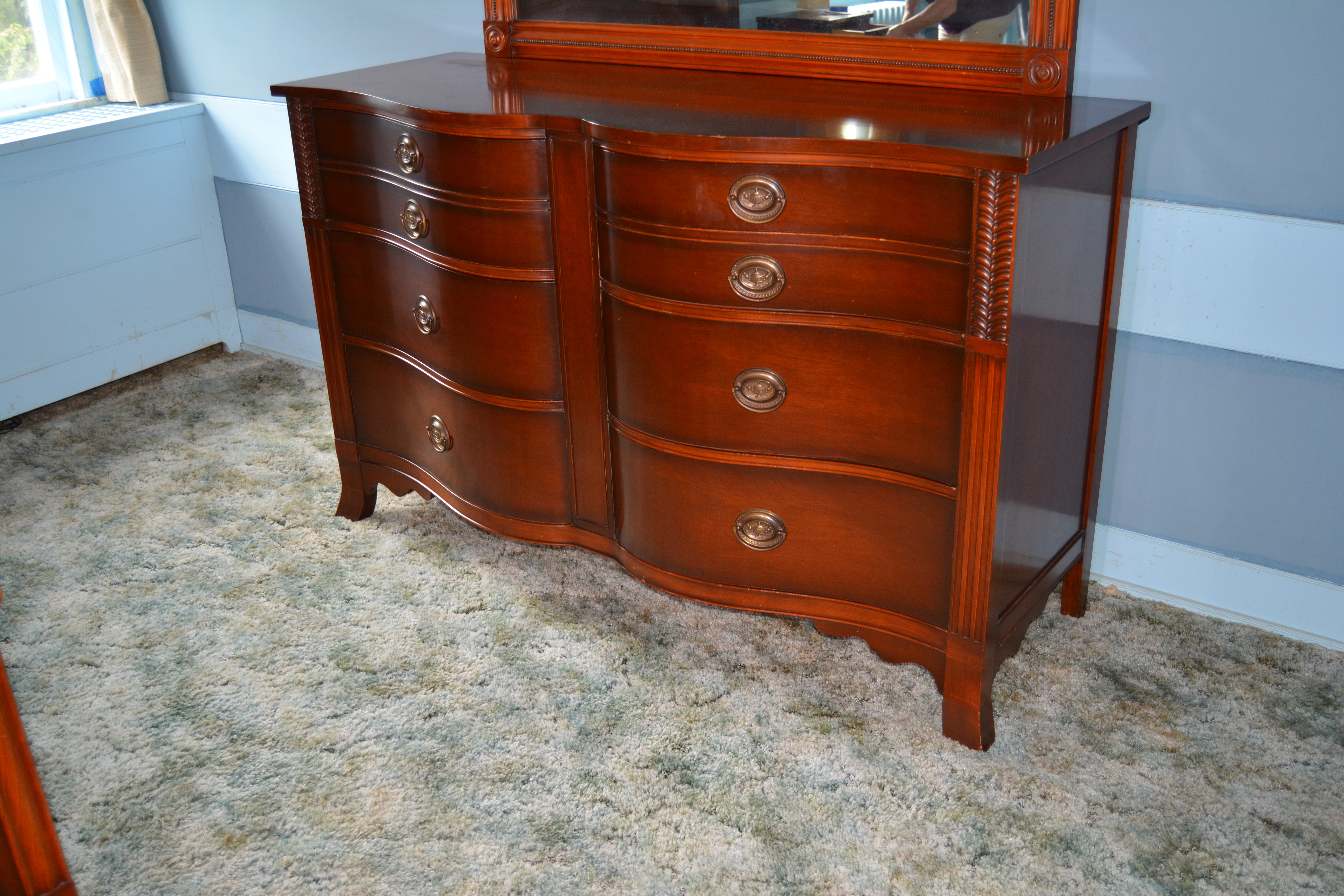 Federal Style Mahogany Dresser and Mirror by Drexel Furniture, Mid-20th Century