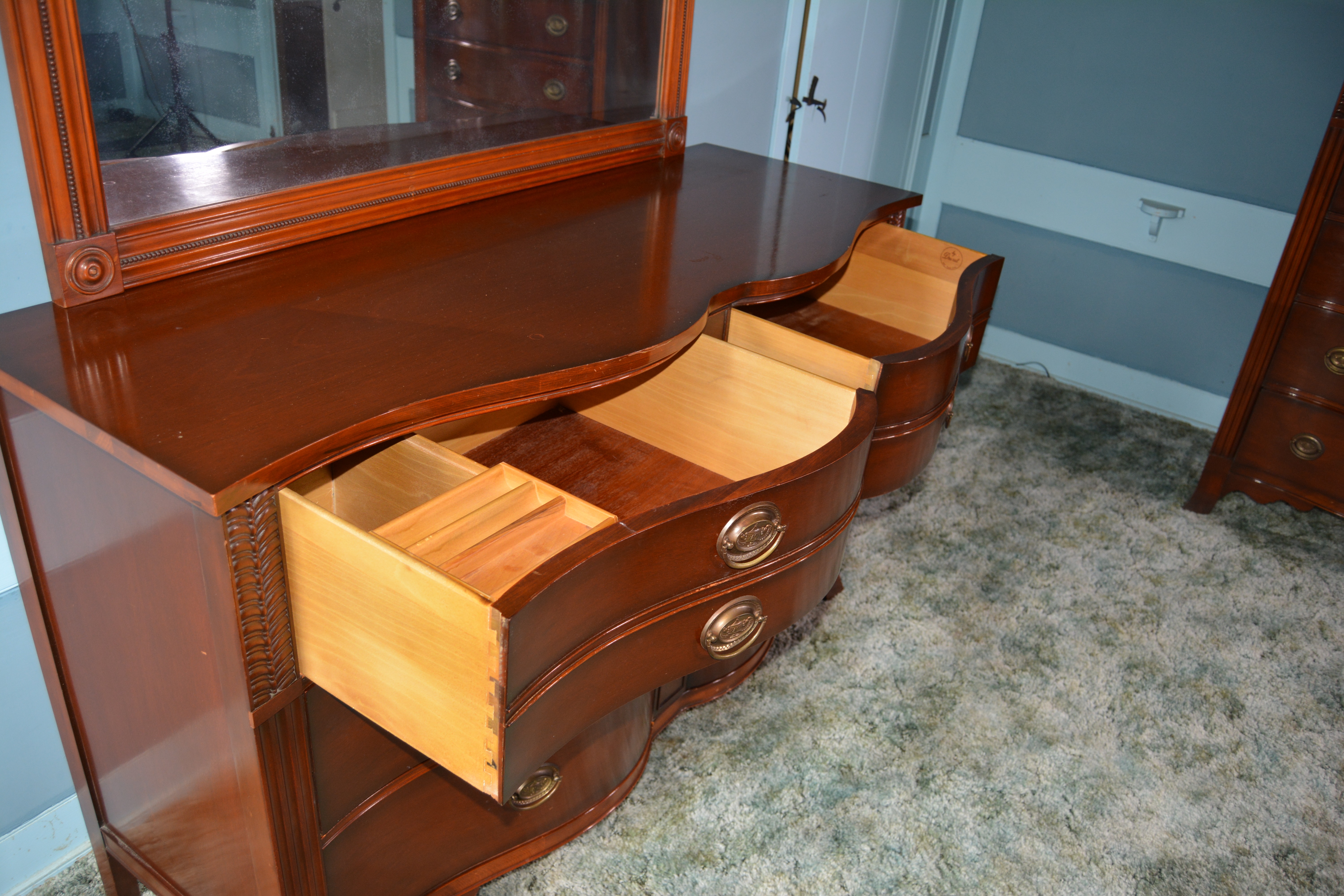 Federal Style Mahogany Dresser and Mirror by Drexel Furniture, Mid-20th Century