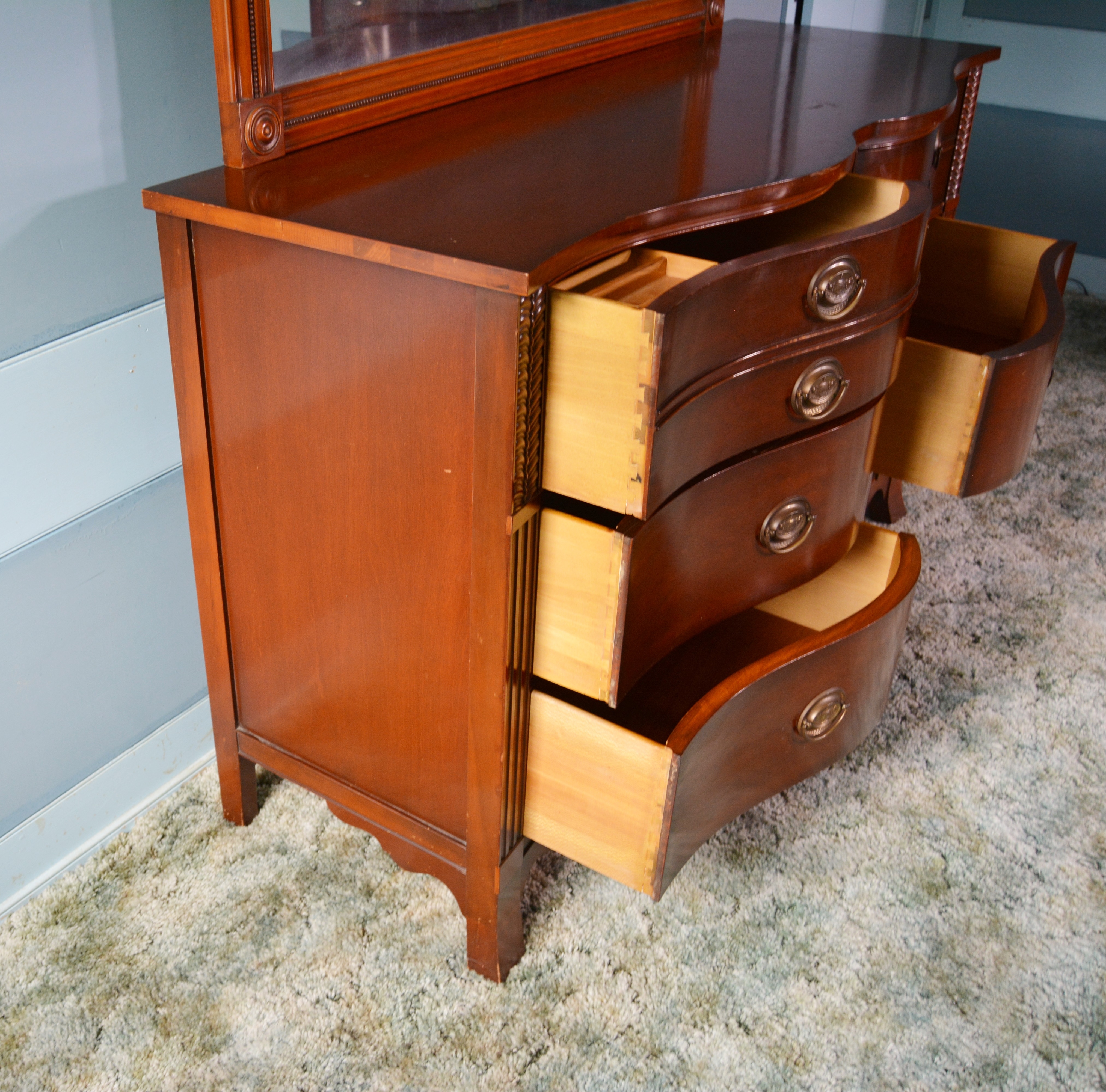 Federal Style Mahogany Dresser and Mirror by Drexel Furniture, Mid-20th Century