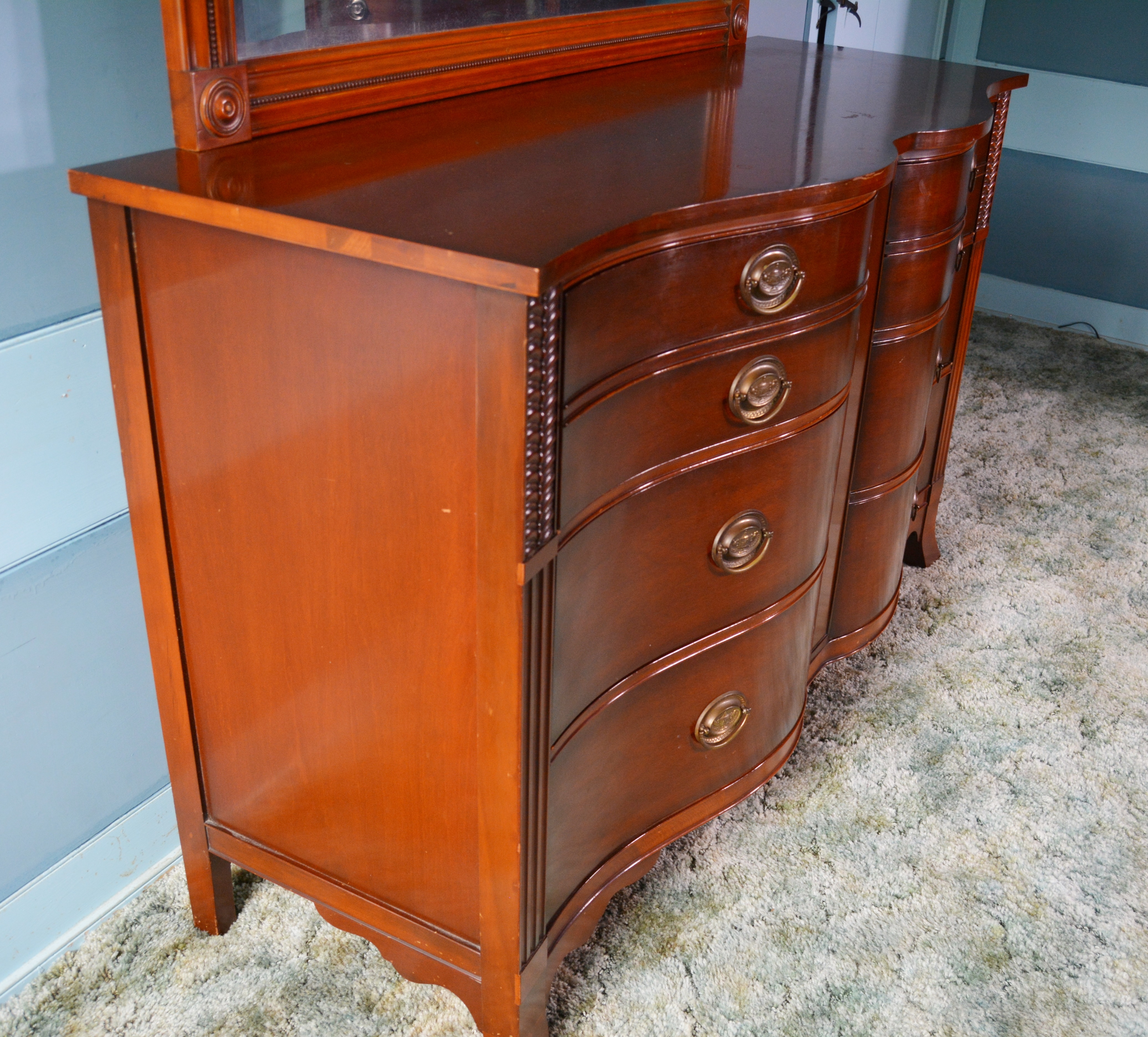 Federal Style Mahogany Dresser and Mirror by Drexel Furniture, Mid-20th Century
