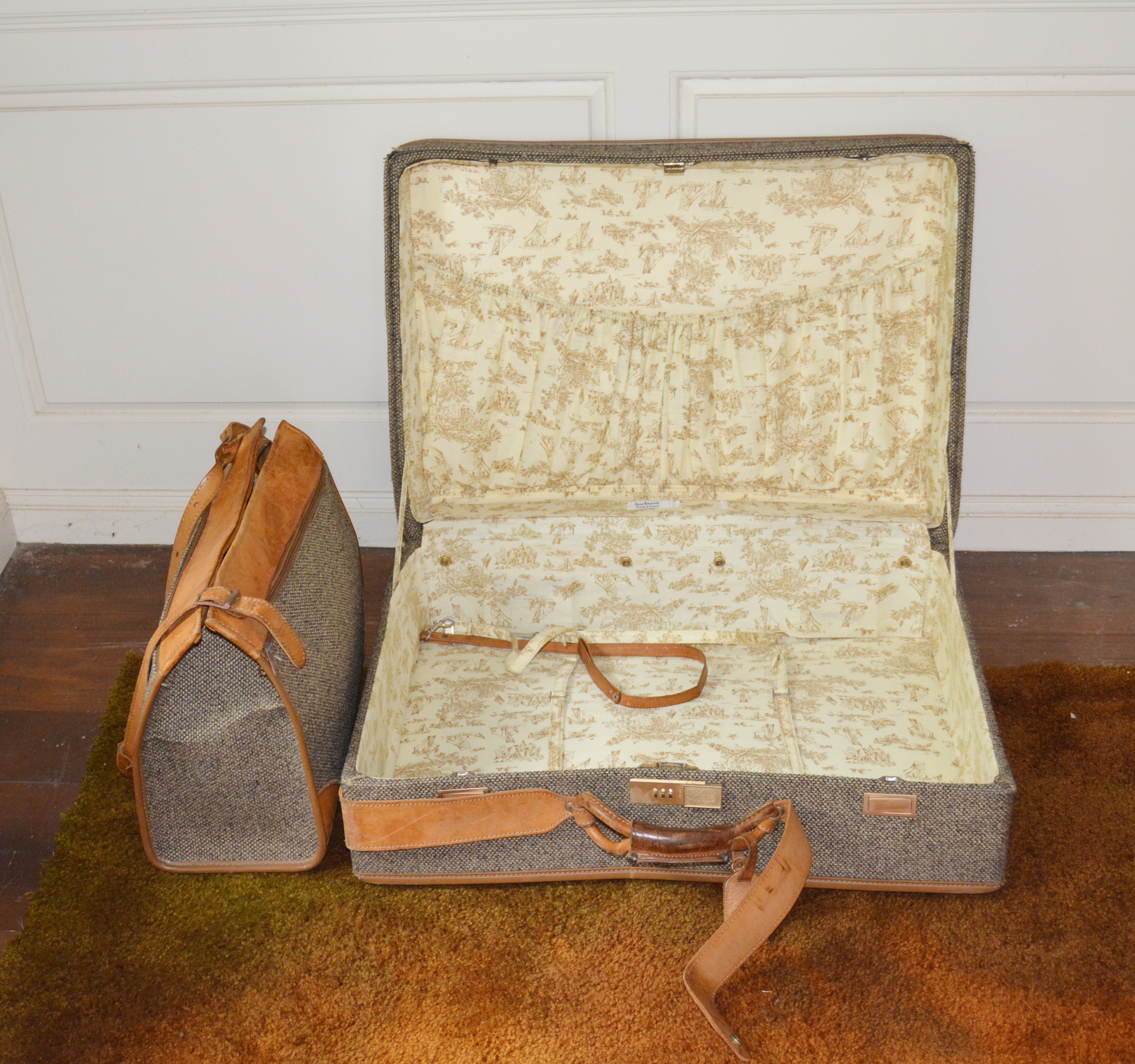 Vintage Hartmann Tweed Wool and Leather Luggage and Carry-On Bag