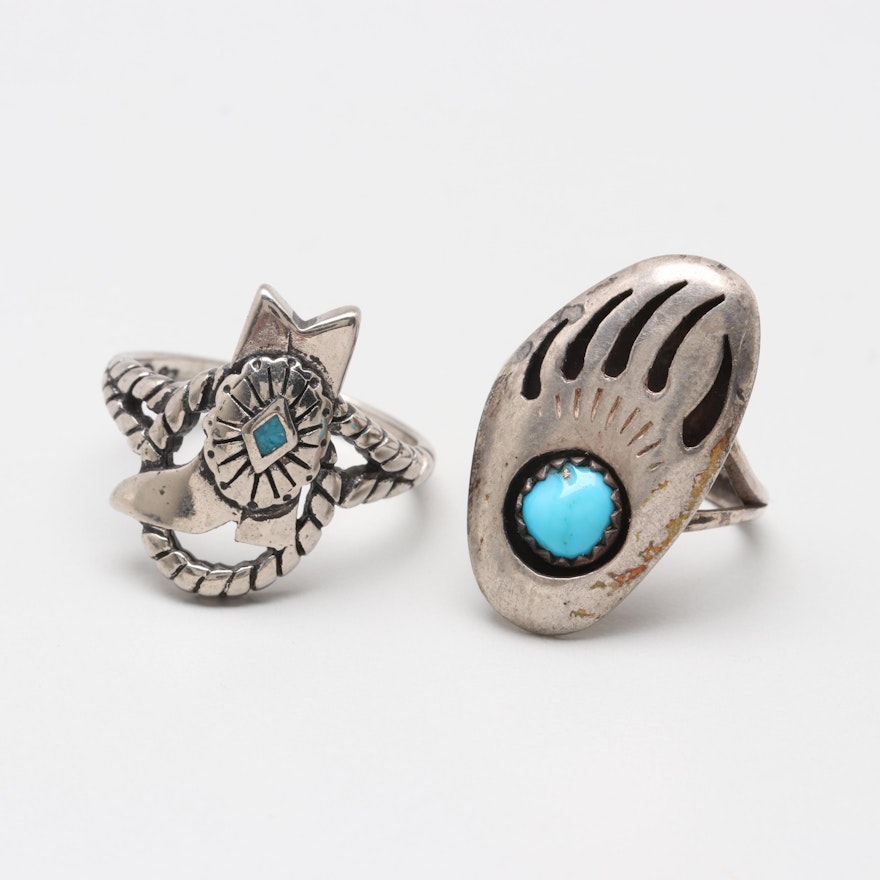Southwestern Style Sterling Silver Imitation Turquoise and Turquoise Rings
