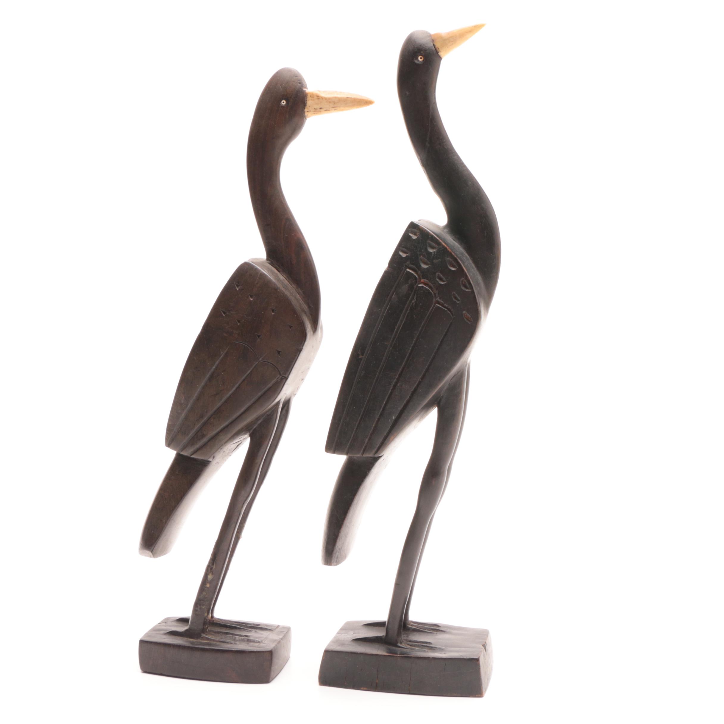 Carved Wooden Bird Sculptures