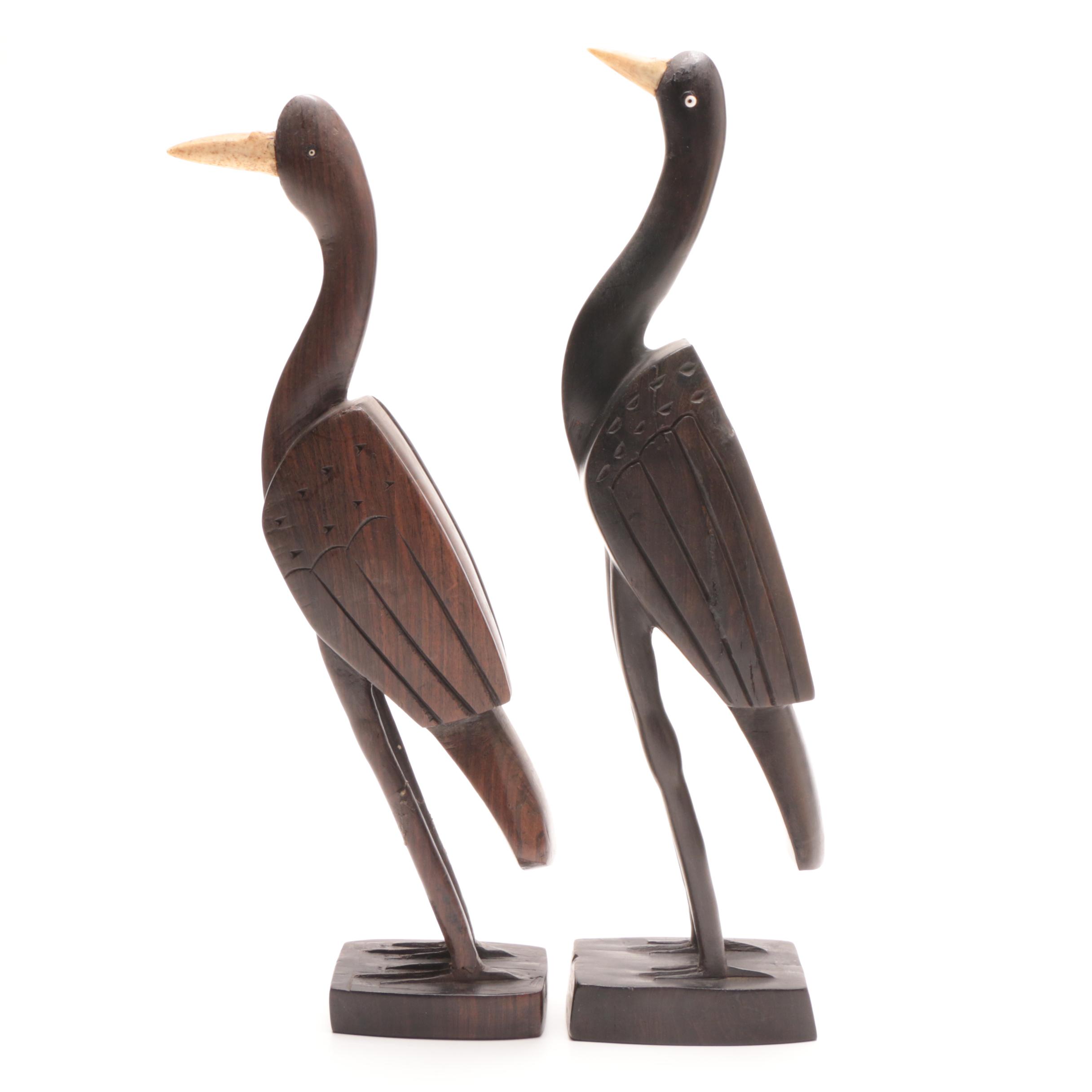Carved Wooden Bird Sculptures