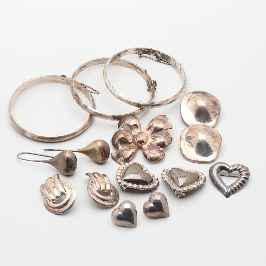 Sterling Silver Earring, Bracelet and Brooch Selection