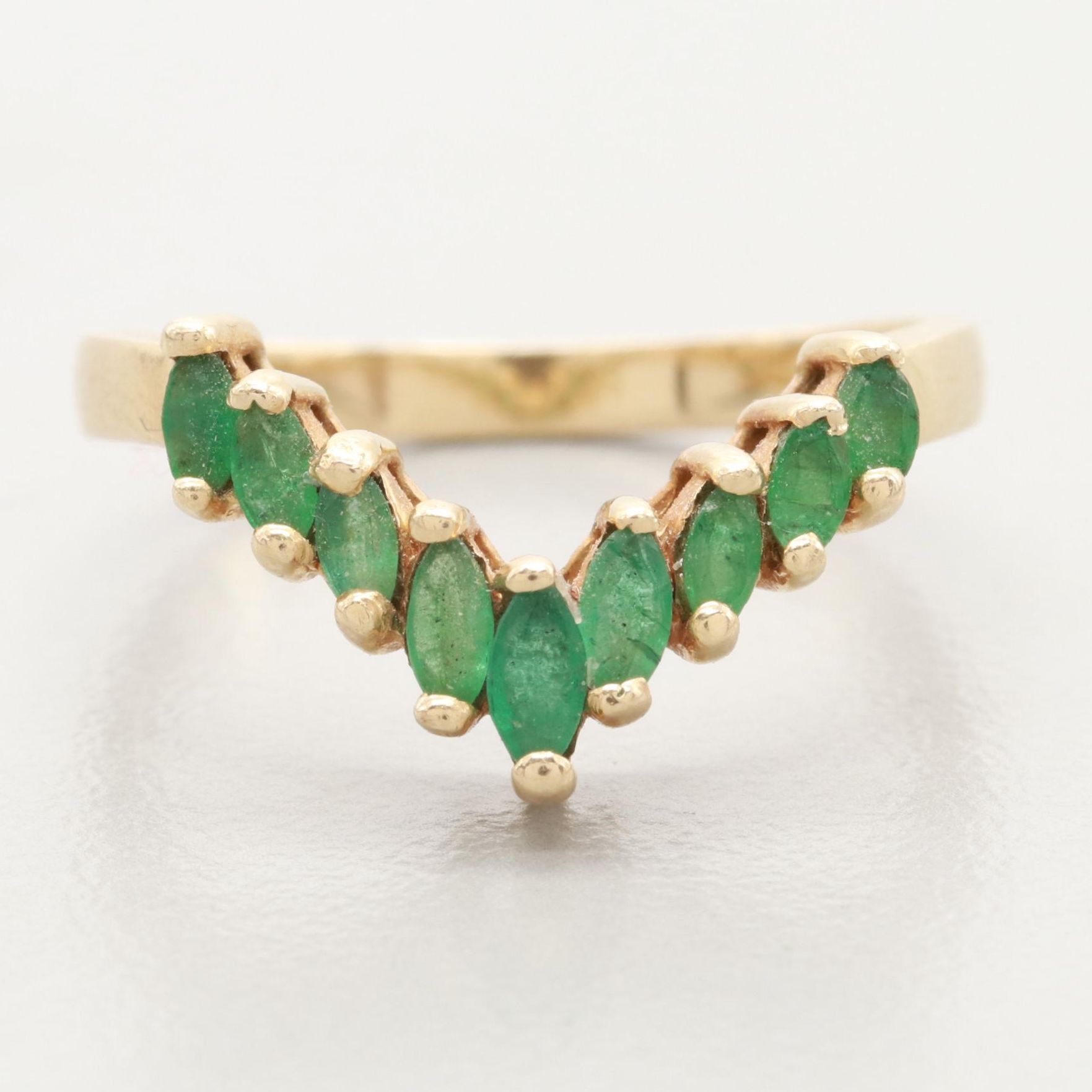 14K Yellow Gold Emerald Chevron Ring