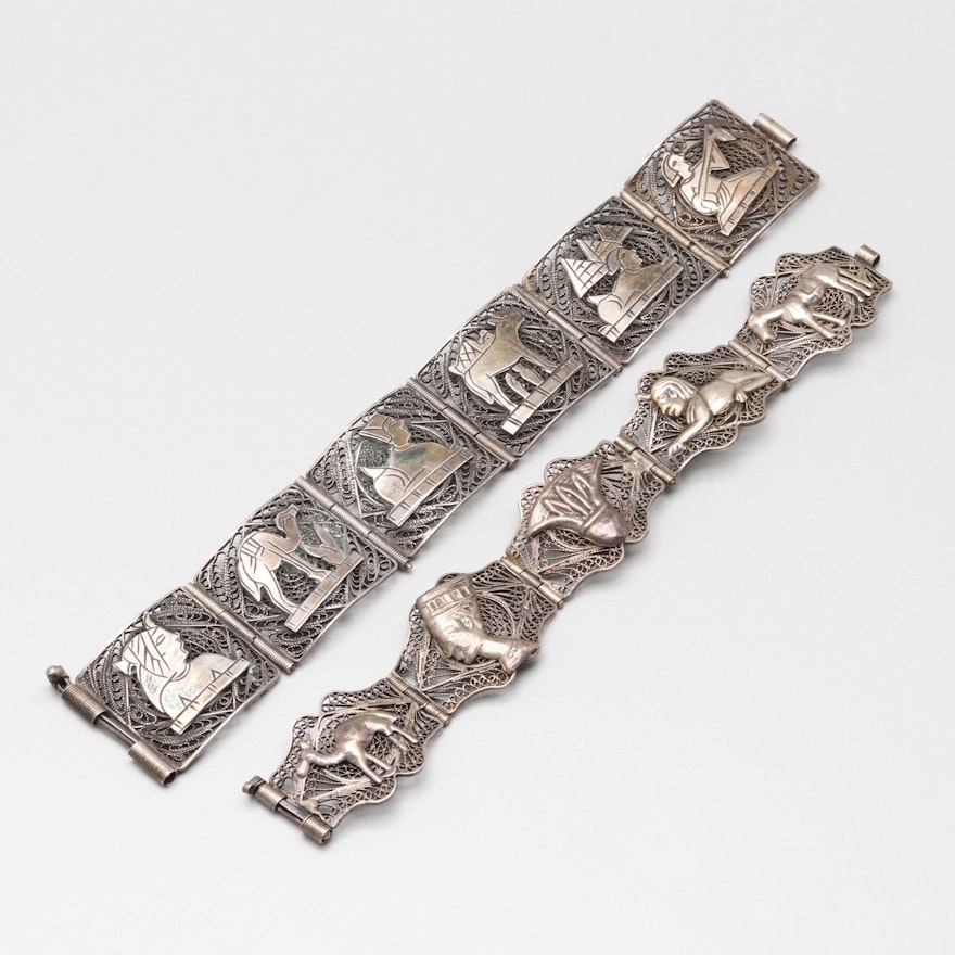 Sterling Silver Egyptian Panel Bracelets