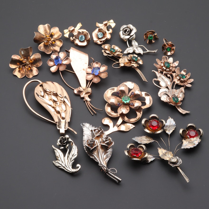 Assorted Sterling Silver Brooches With Gold Filled Earrings