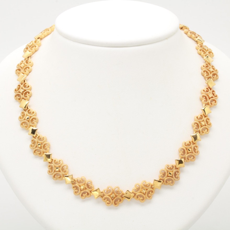 14K Yellow Gold Fancy Scroll Link Necklace