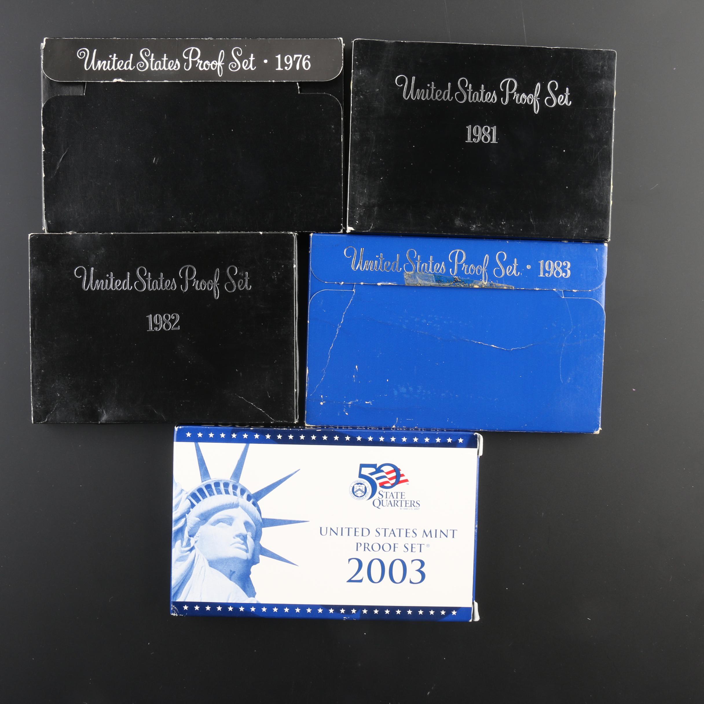 Five U.S. Mint Proof Sets, 1976 to 2003
