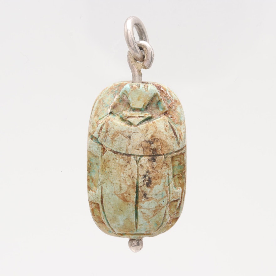 Sterling Silver Faience Scarab Pendant