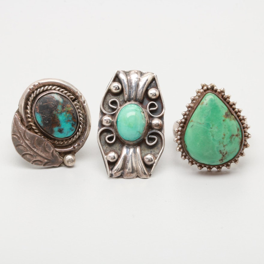 Southwestern Style Sterling Silver Turquoise Ring Assortment