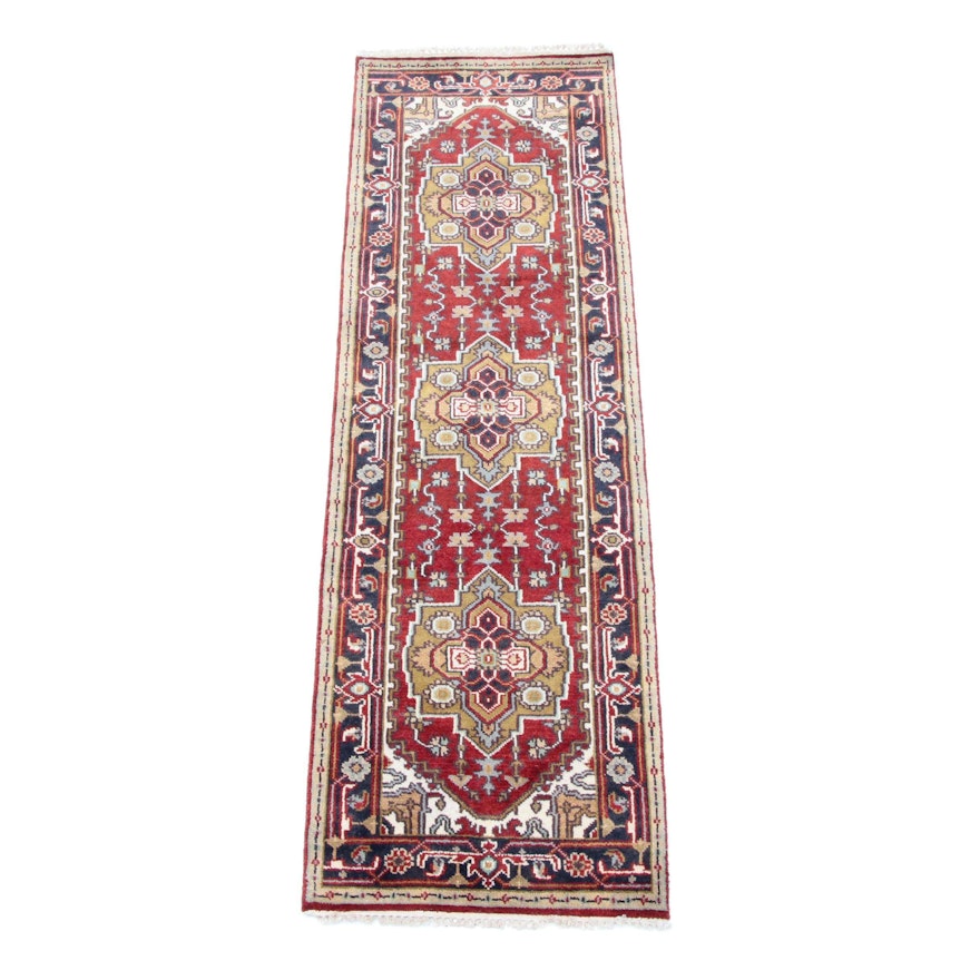 Hand-Knotted Indo-Persian Heriz Wool Carpet Runner