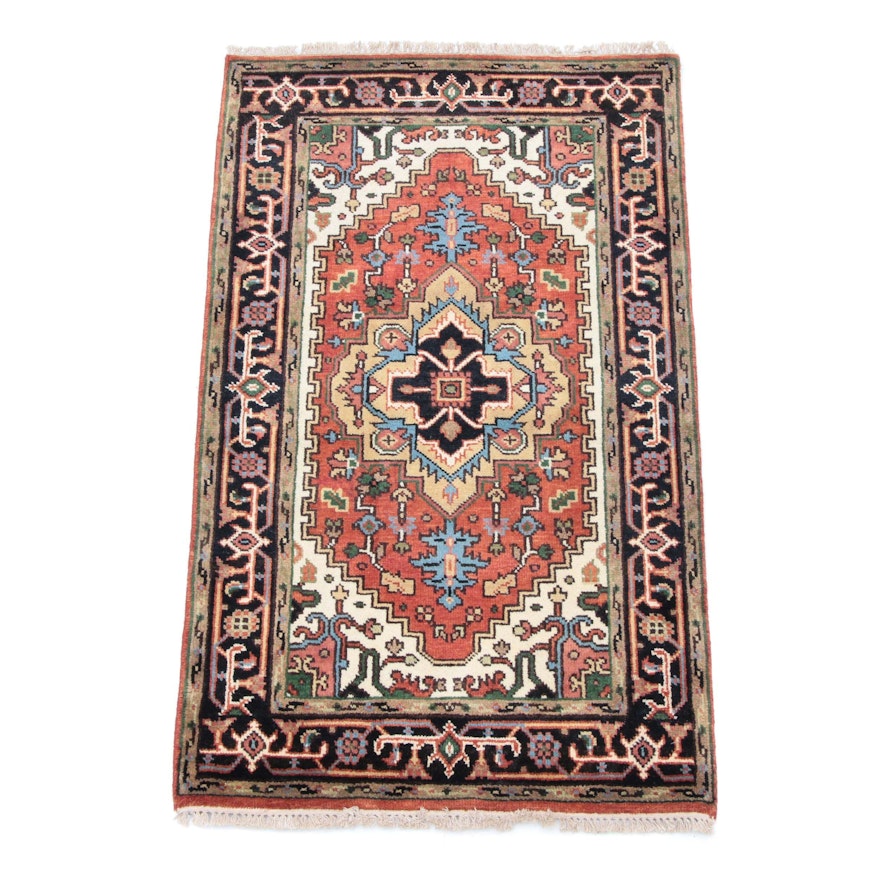 Hand-Knotted Indo-Persian Heriz Wool Rug