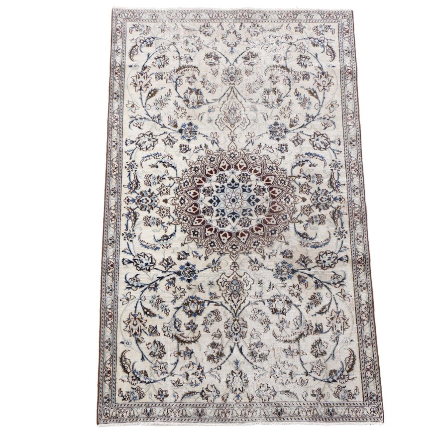 Hand-Knotted Persian Nain Silk and Wool Rug