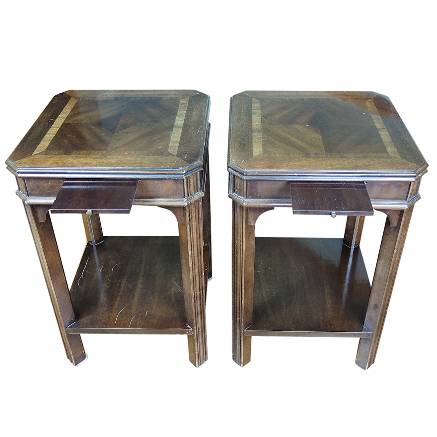 Walnut Side Tables with Sliding Panels by Lane, Late 20th Century