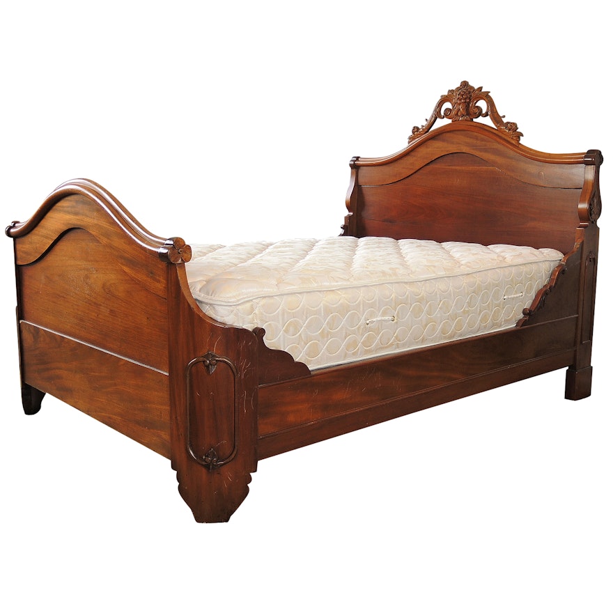 Renaissance Revival Mahogany Full Size Bed Frame, Mid 19th Century