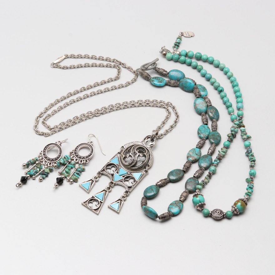 Silver Tone Turquoise Necklace and Earring Selection